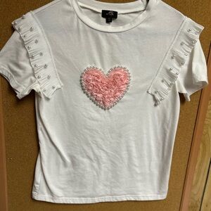 White T-Shirt with Pink Heart Design